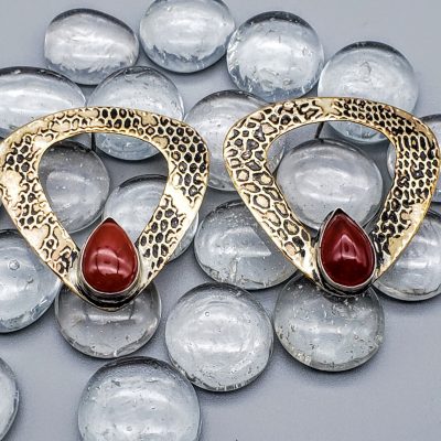 Judith Giusto - Brass Etched 3 Sided Earrings with Carnelians on Glass