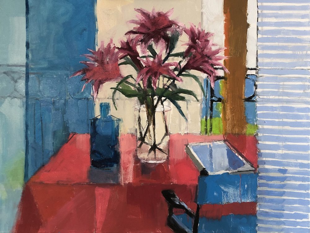 Kim Alemian - Spiked Lilies withStriped Curtain