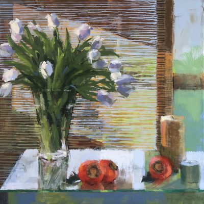 Kim Alemian - White Tulips and Bamboo Shade