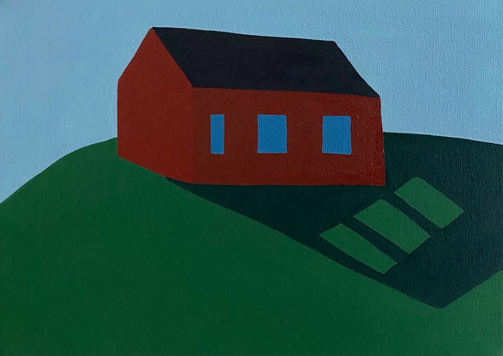 Sage Tucker-Ketcham - Red Barn on Hill with Three Windows