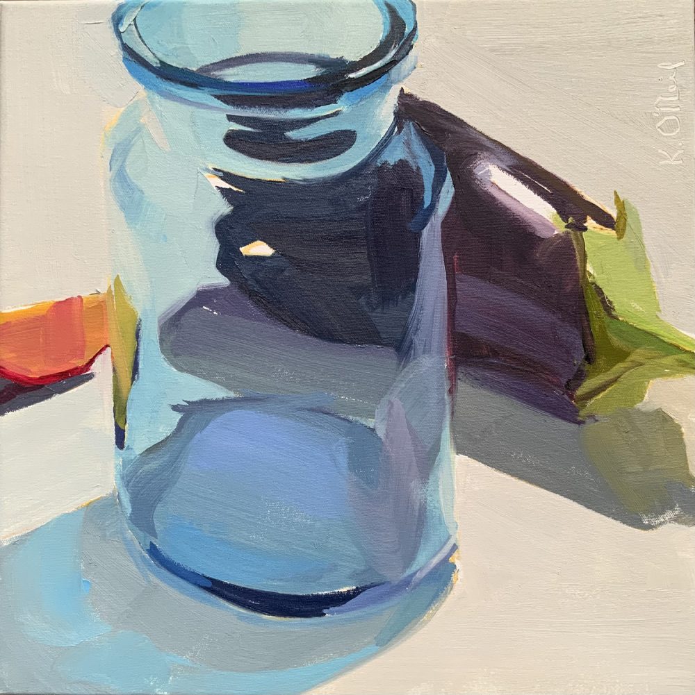 Karen O'Neil - Blue Glass Vase and Eggplant