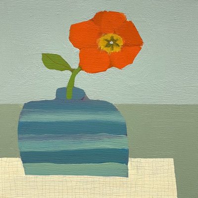 Ellen Rolli - Blue Striped Vessel with Orange Tulip